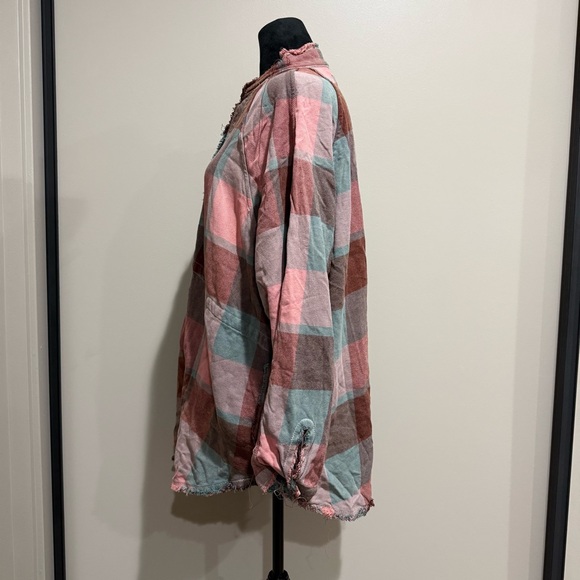 We The Free Plaid Released Trim Button-Down Top - Picture 3 of 11